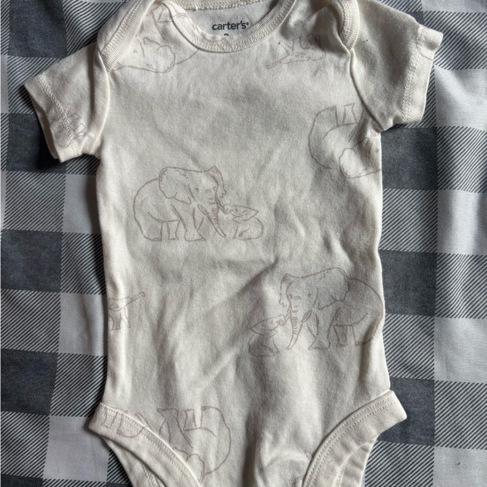 Carter's Cream Elephant Print Baby Onesie